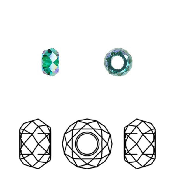 Bead 4pk emerald shimmer 2X, Crystal Passions® 6x3.75mm briolette XL hole 5042 image number 0