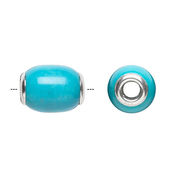 Bead, Dione®, "turquoise" (resin) (imitation) and sterling silver grommets, 14x11mm-16x12mm oval with 4mm hole. Sold individually. image number 0