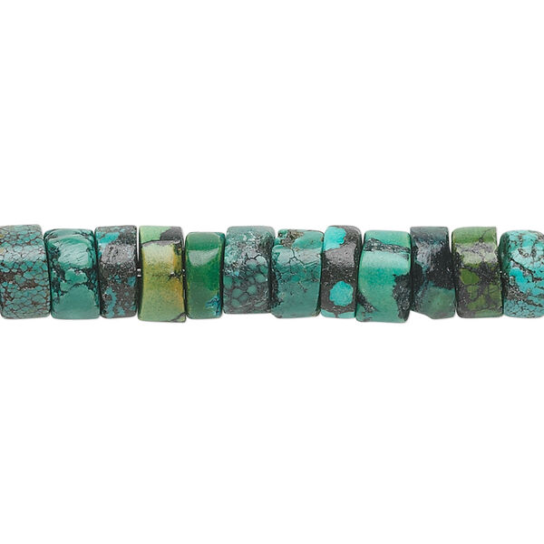 Bead, turquoise (dyed / stabilized), 7x4mm heishi, C grade, Mohs hardness 5 to 6. Sold per 15" to 16" strand. image number 0