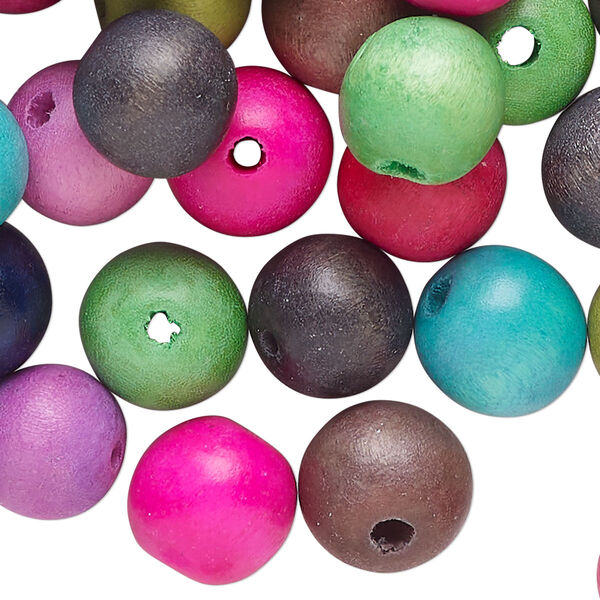 Bead mix, wood (dyed/waxed), mixed colors, 12mm round. Sold per 3-ounce pkg, approximately 135 beads. image number 0