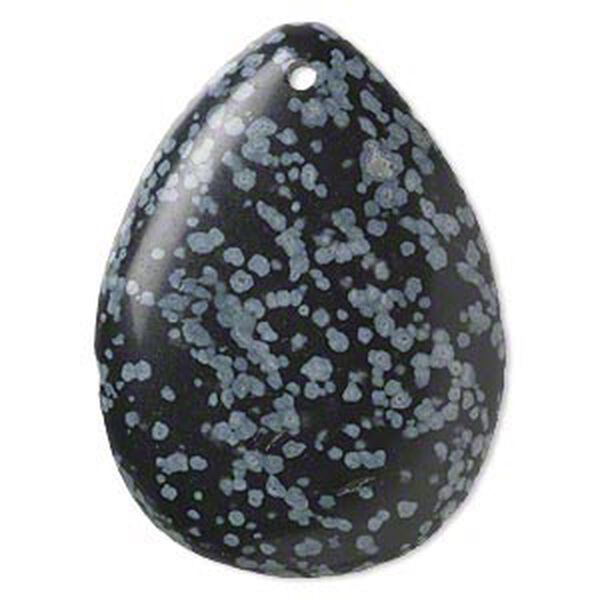 Snowflake obsidian 1pkg1, hand-cut flat back teardrop focal natural 50x37mm image number 0
