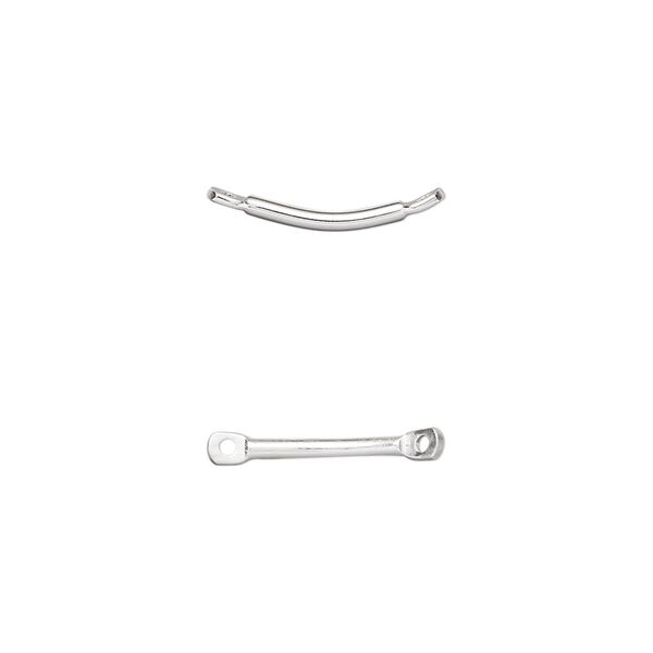 Link, silver-plated brass, 11x2mm curved flat end bar. Sold per pkg of 100. image number 0