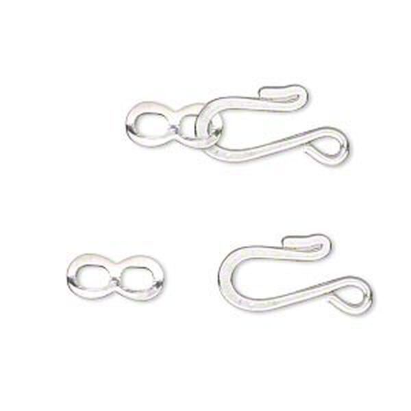 Clasp, hook-and-eye, silver-finished brass, 12.5x8.5mm flat. Sold per pkg of 30. image number 0