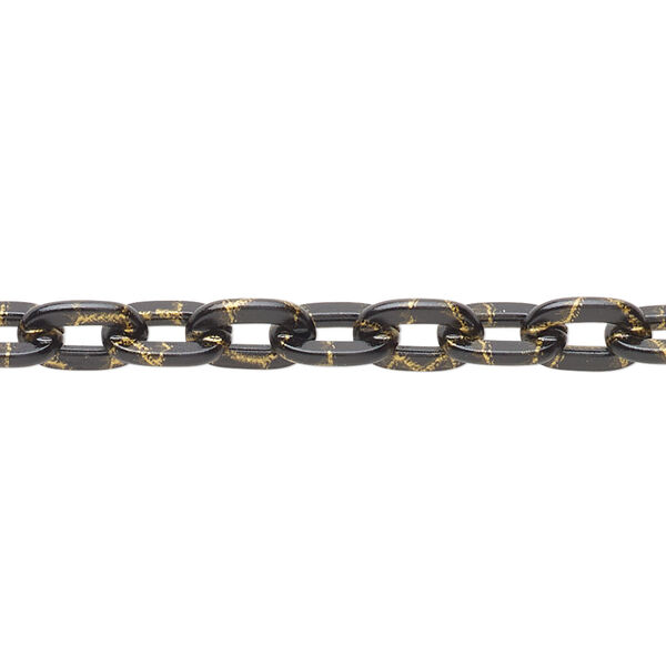 Chain, aluminum, pkg/24 inches, black and gold, 6mm rolo. image number 0