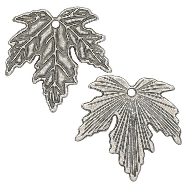 Charm, antique silver-plated "pewter" (zinc-based alloy), 27x26mm maple leaf. Sold per pkg of 12. image number 0
