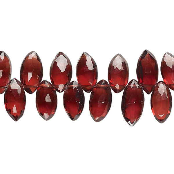 Garnet 1pkg1, hand-cut top-drilled faceted puffed marquise bead natural 7 inch 9x5mm-11x7mm image number 0