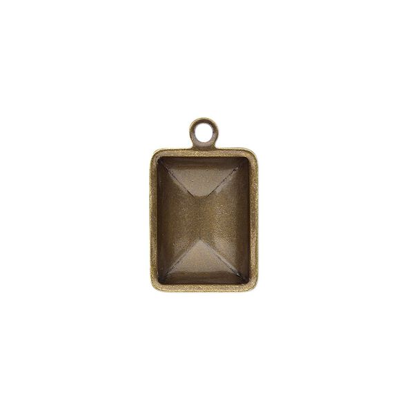 Drop, Almost Instant Jewelry®, antique gold-plated brass, 16.5x12.5mm faceted rectangle with 14x10mm rectangle setting. Sold per pkg of 4. image number 0