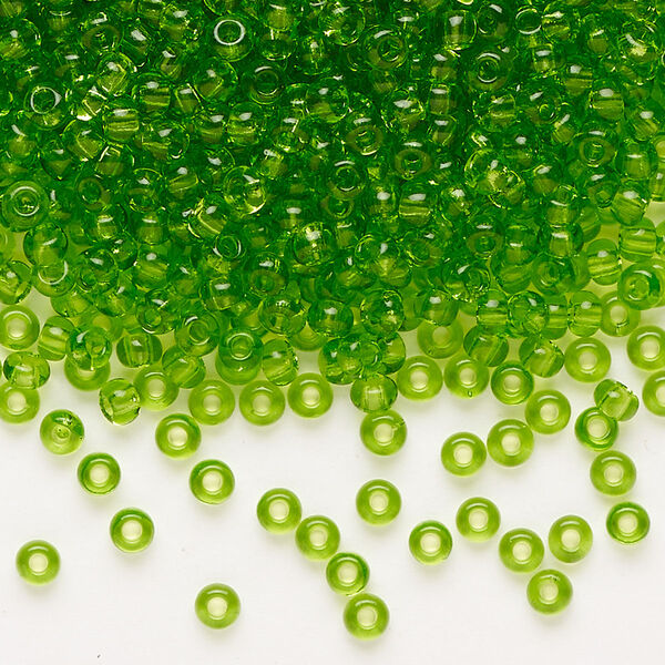 Seed bead, Preciosa Ornela Czech glass, pkg/50g, #8 rocaille, transparent lime green, (50430). image number 0