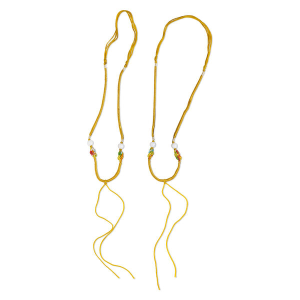 Necklace cord, macramé, jadeite (natural/dyed) and imitation silk, yellow and multicolored, 2-3.5mm wide with 5-1/2 inch dangle, 20 inches with slip knot closure. Sold per pkg of 2. image number 0