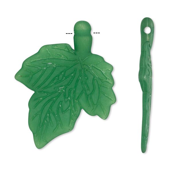 Focal, acrylic, frosted green, 33x26mm side-drilled leaf. Sold per pkg of 50. image number 0