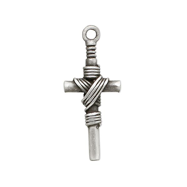 Drop, "pewter" (zinc-based alloy), 26x12mm fancy cross. Sold per pkg of 2. image number 0