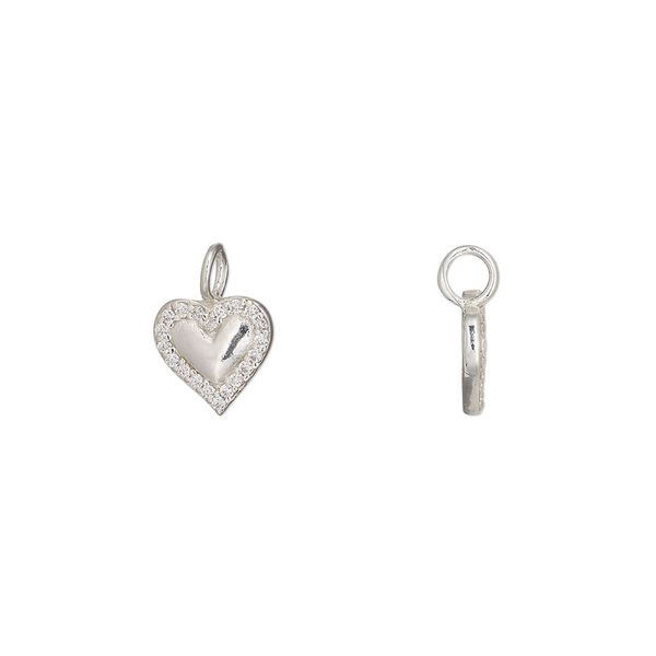 Charm 1pkg1 sterling silver / cubic zirconia 8mm heart perpendicular loop, clear image number 0