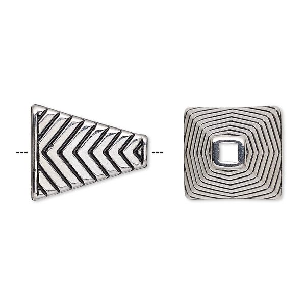 Cone, enamel and stainless steel, black, 17x14mm pyramid with chevron design, 11.5x10mm inside diameter. Sold individually. image number 0