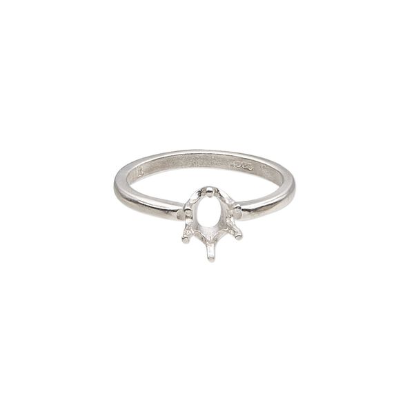 Ring, Sure-Set™, sterling silver, 7x5mm 6-prong oval basket setting, size 6. Sold individually. image number 0