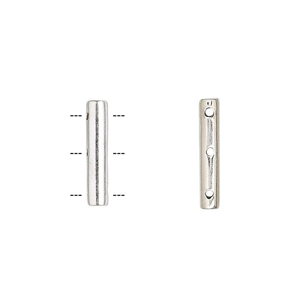 Spacer bar, sterling silver, 15x3mm 3-strand round tube. Sold per pkg of 4. image number 0