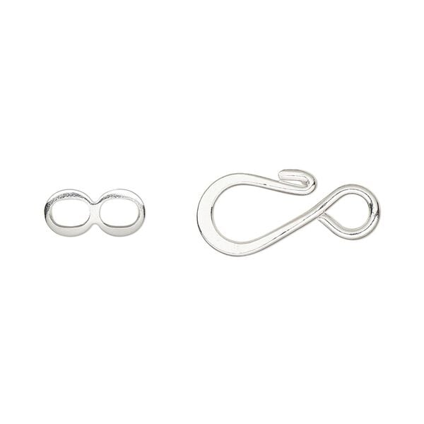 Clasp, hook-and-eye, silver-plated brass, 12.5x8.5mm flat. Sold per pkg of 10. image number 0