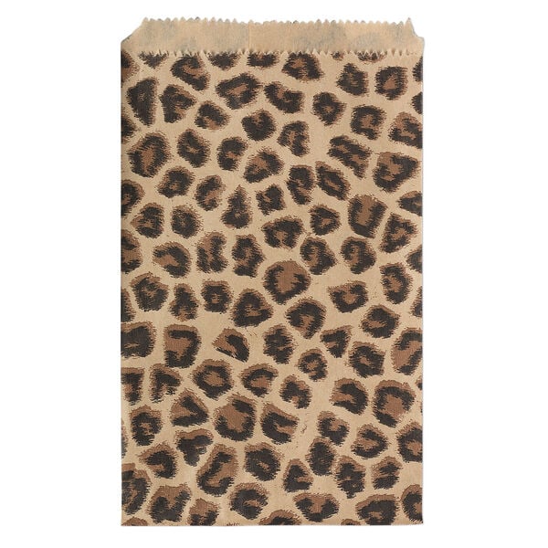 Bag, paper, light brown / dark brown / black, 6x4-inch rectangle with leopard print and scalloped top edge. Sold per pkg of 100. image number 0