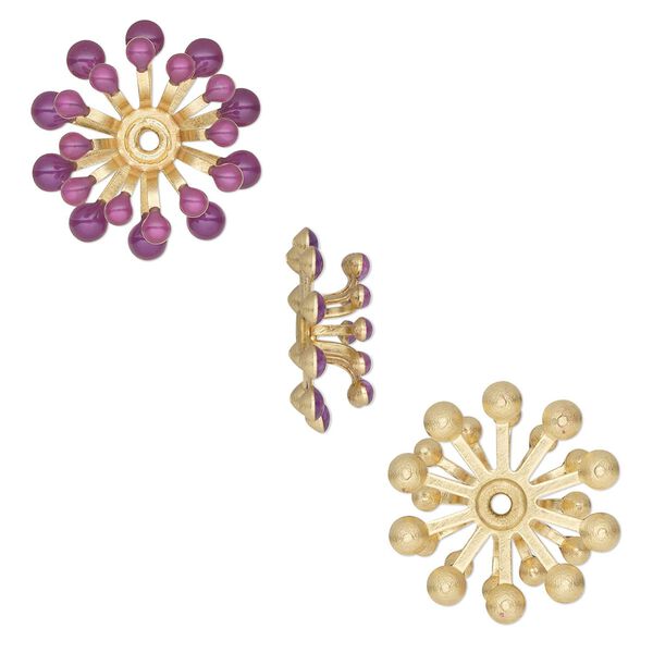 Component, epoxy and gold-finished copper, purple, 15mm center-drilled single-sided flower. Sold per pkg of 2. image number 0