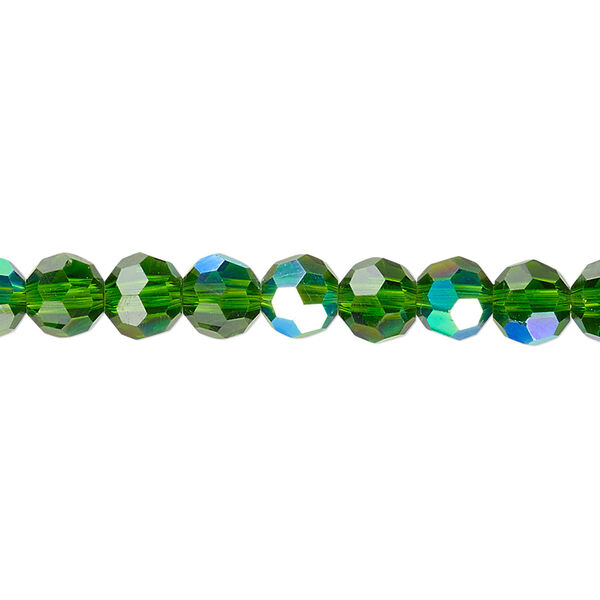 Bead 1pk 32 facets translucent emerald green AB, Celestial Crystal® 6mm round 15.5-16 inch image number 0