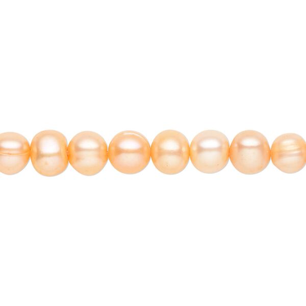 Pearl, cultured freshwater (dyed), orange, 5-7mm semi-round, B grade, Mohs hardness 2-1/2 to 4. Sold per 15-inch strand. image number 0