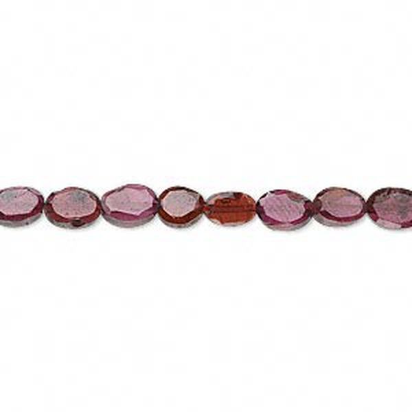 Garnet 1pkg1, hand-cut faceted flat oval bead 14 inch 5x4mm-6x4mm image number 0