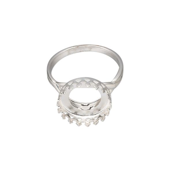 Ring, sterling silver, 13mm round with filigree edge and 12mm round cabochon bezel setting, size 7. Sold individually. image number 0