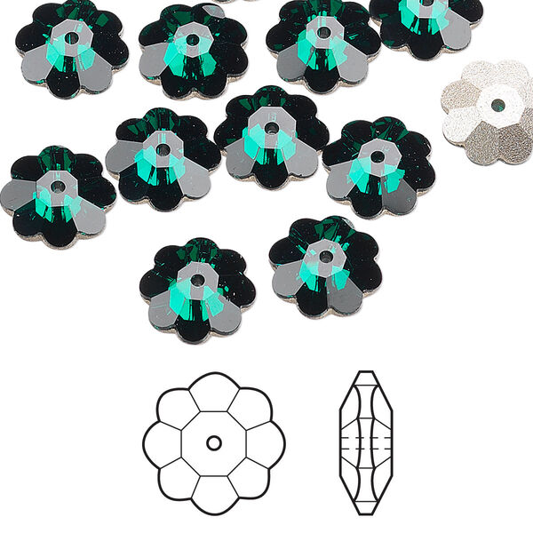 Margarita flower 12pk emerald foil back, Crystal Passions® 10x3.5mm 3700 image number 0