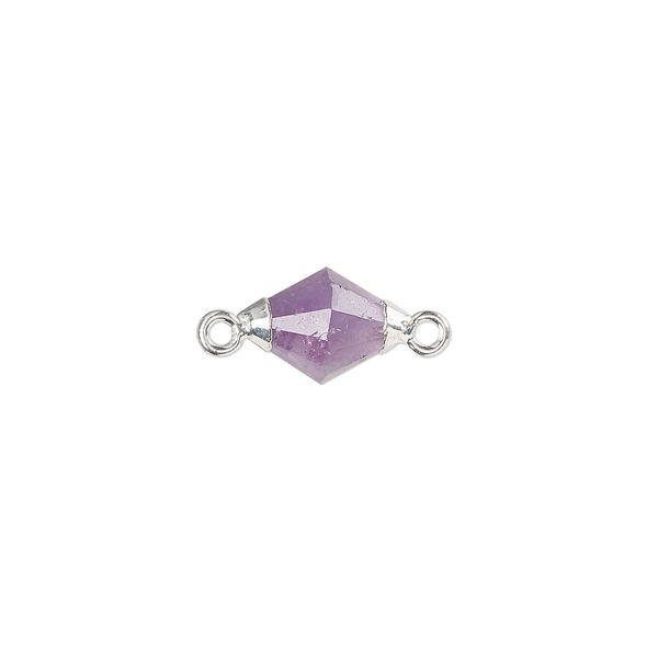 Amethyst / sterling silver / copper 1pkg1, silver-plated hand-cut faceted bicone link natural 13x8mm image number 0