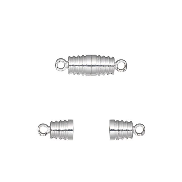Clasp, magnetic, silver-finished brass, 11x5mm ribbed barrel. Sold per pkg of 10. image number 0