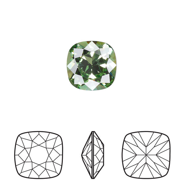 Fancy stone 1pk peridot foil back, Crystal Passions® Regenerated 12mm cushion 4470 image number 0
