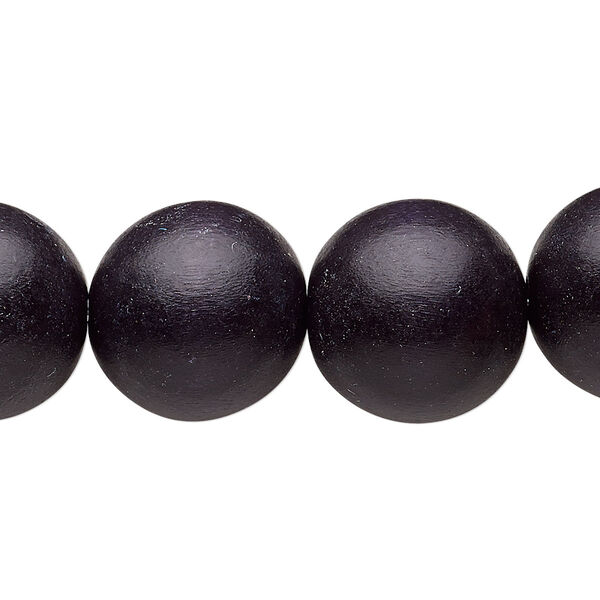 Bead, Taiwanese cheesewood (dyed / waxed), black, 15-16mm round. Sold per 15-1/2" to 16" strand. image number 0