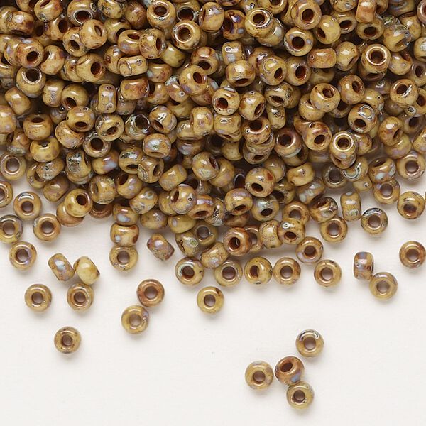 Seed bead, Miyuki, glass, pkg/250g, #8 rocaille, opaque Picasso brown, (RR-4517). image number 0