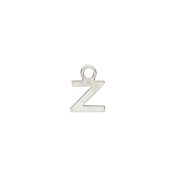 Charm, sterling silver, 8mm single-sided modern square alphabet letter Z. Sold individually. image number 0