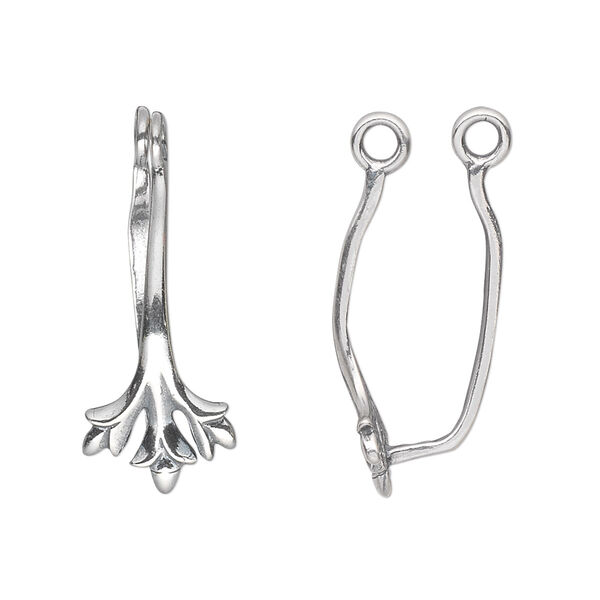 Bail, JBB Findings, donut, antiqued sterling silver, 23x12mm overall with flower bud design, 19x5.5mm grip length. Sold individually. image number 0