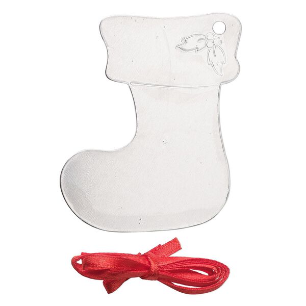Ornament, ImpressArt®, aluminum and polyester, 2-3/8  x 1-13/16 inch stocking with ribbon. Sold per pkg of 3. image number 0