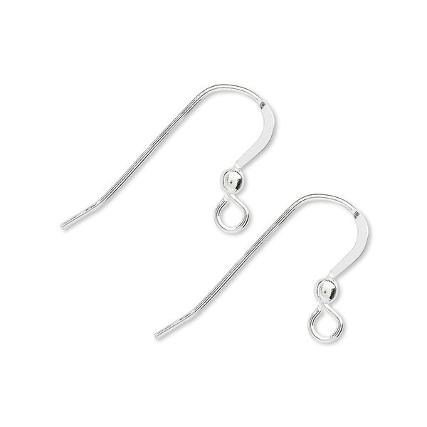 Ear wire fishhook 1pkg10 sterling silver, 15mm flat / 2.5mm ball / open loop, 21 gauge 5 pair image number 0