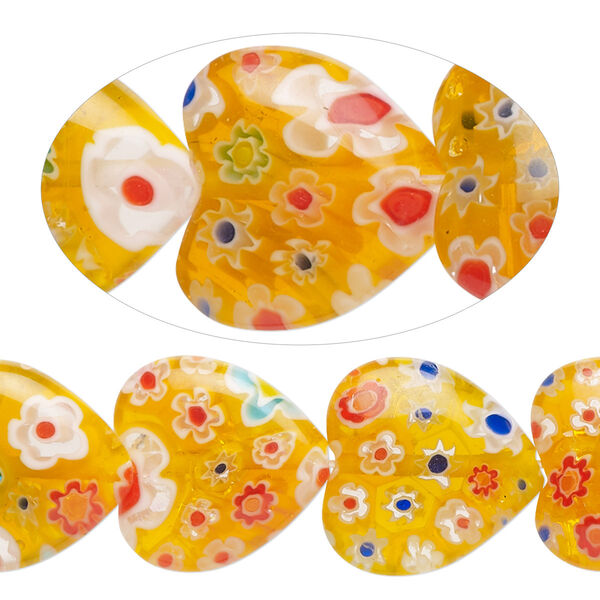 Bead, millefiori glass, translucent multicolored, 16mm puffed heart with 0.6-0.8mm hole. Sold per 15-inch strand. image number 0