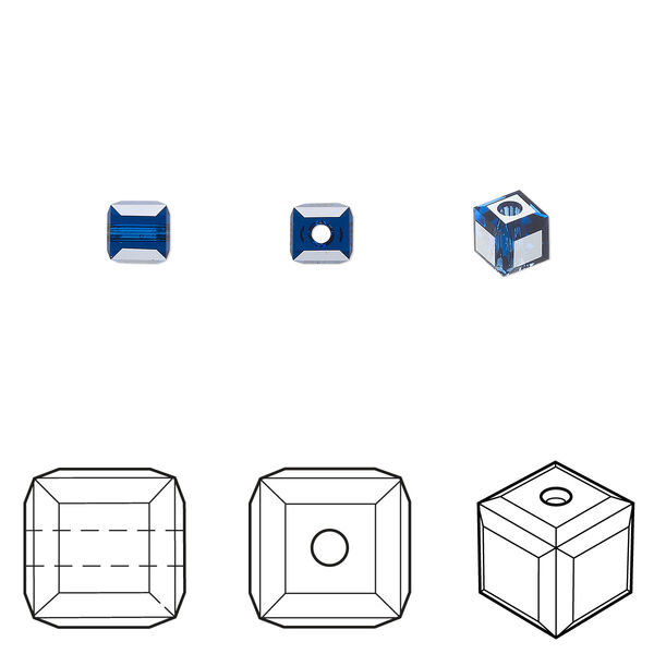 Bead 288pk dark sapphire, Swarovski® ReCreated™ 4mm cube 5601 image number 0