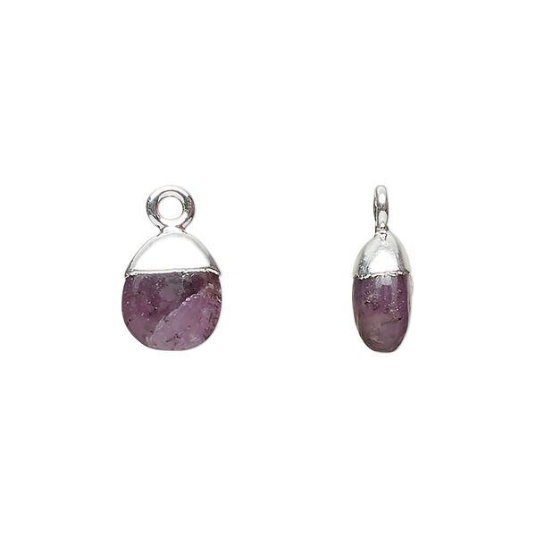 Ruby / copper / sterling silver 1pkg1, silver-plated hand-cut puff oval drop 10x8mm image number 0