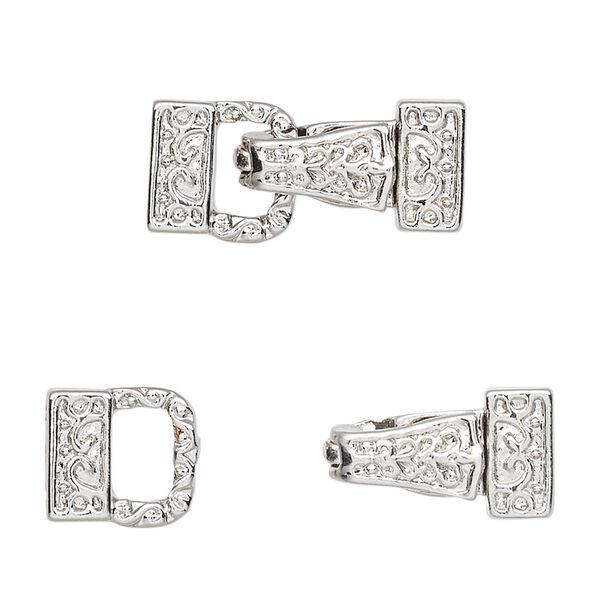 Clasp, 3-strand magnetic fold-over, silver-finished "pewter" (zinc-based alloy), 23x10mm single-sided with fancy design. Sold individually. image number 0
