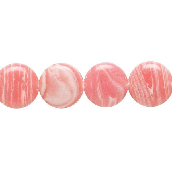 Bead, resin, white and pink, 12mm flat round. Sold per 15" to 16" strand. image number 0