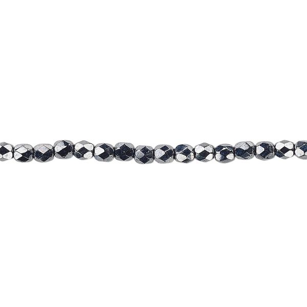 Bead, Czech fire-polished glass, hematite, 3mm faceted round. Sold per pkg of 1,200 (1 mass). image number 0