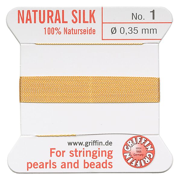 Thread, Griffin, silk, amber yellow, size #1. Sold per 2-meter card (approximately 78 inches). image number 0