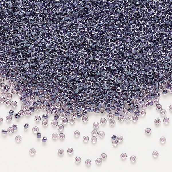 Seed bead, Miyuki, glass, pkg/35g, #15 rocaille, translucent grape-lined clear luster (RR-223). image number 0