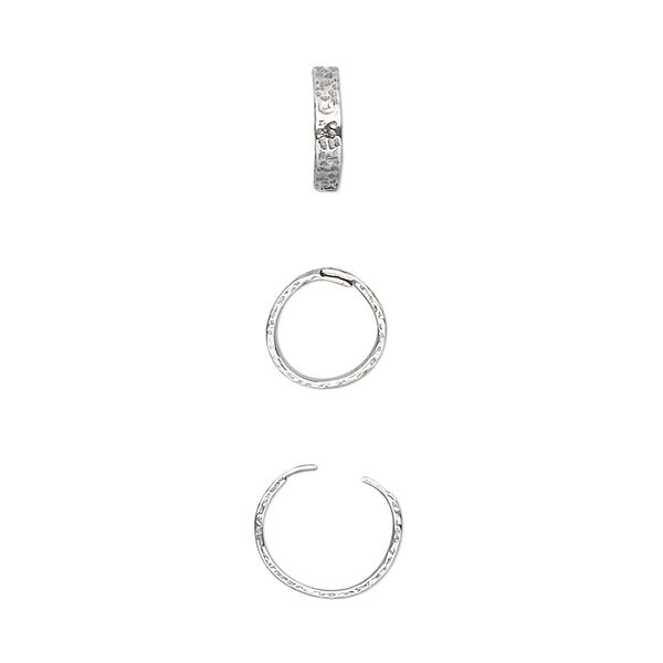 Loop Lock™, sterling silver, 8mm hammered round. Sold per pkg of 4. image number 0