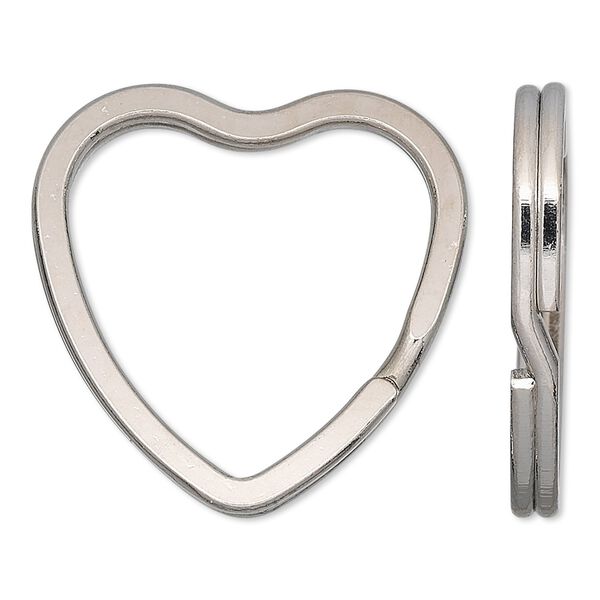 Split ring, nickel-finished steel, 32x31mm flat heart. Sold per pkg of 100. image number 0