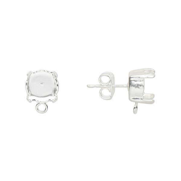 Earstud 1pkg4 silver-plated, 11x8mm / SS39 rivoli or chaton 4-prong closed loop setting / earnuts, brass / steel 2 pair image number 0