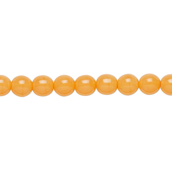 Bead, Czech dipped décor glass druk, tangerine, 6mm round. Sold per 15-1/2" to 16" strand. image number 0