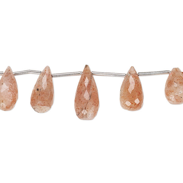 Sunstone 1pkg1, hand-cut top-drilled faceted briolette bead natural 4 inch graduated 8x5mm-11x6mm image number 0