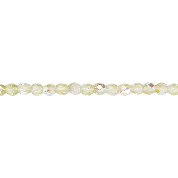Bead, Czech fire-polished glass, two-tone, crystal/peridot green AB, 3mm faceted round. Sold per 15-1/2" to 16" strand. image number 0